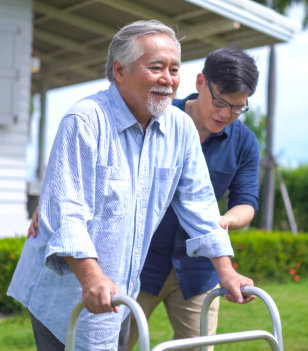 man helping senior